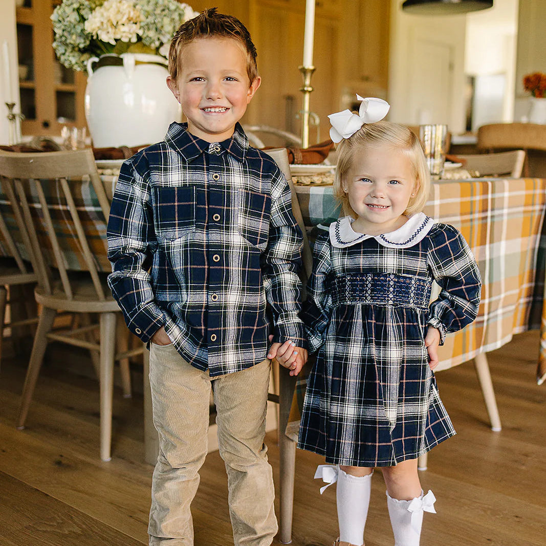 Mebie Baby Navy Plaid Smocked Dress