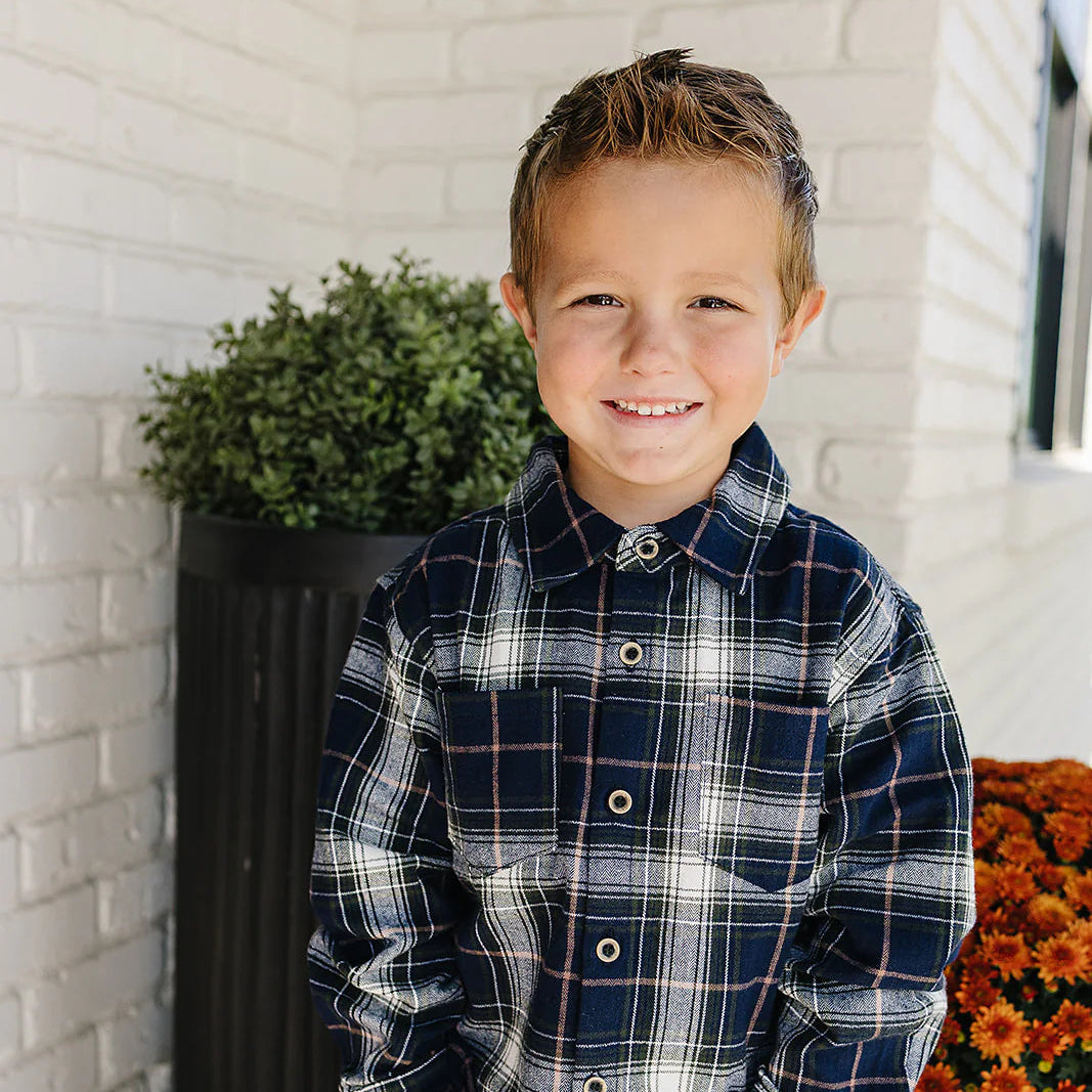Mebie Baby Navy Plaid Button up