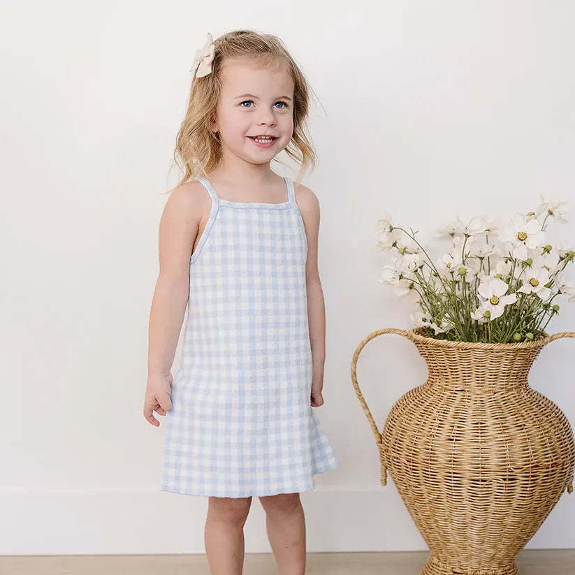Mebie Baby Blue Knit Gingham Dress