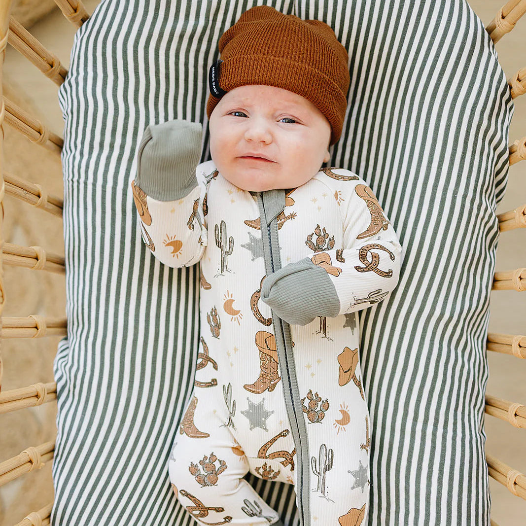 Mebie Baby Ribbed Bamboo Zipper Pajama - Cowboy Outlaw
