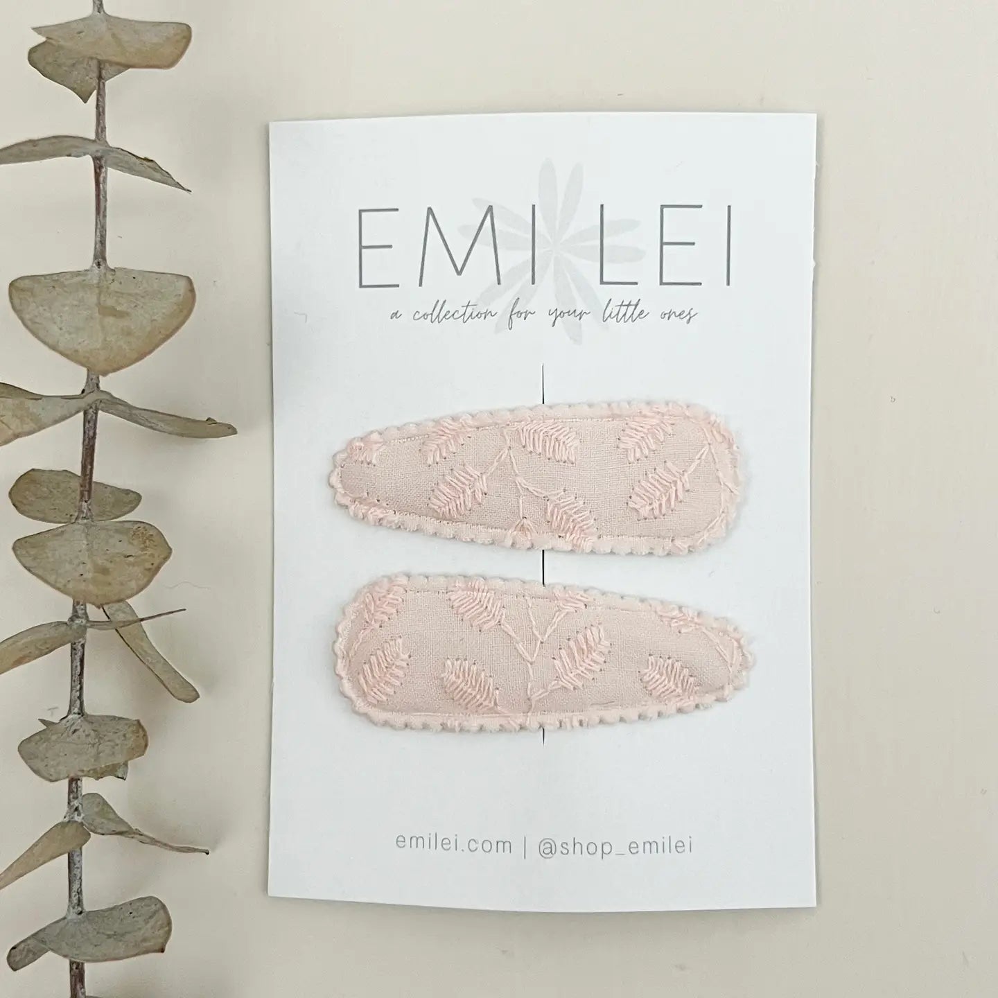 Emi Lei Fabric Barrette Hair Clip - Set of 2 - Blush Fern