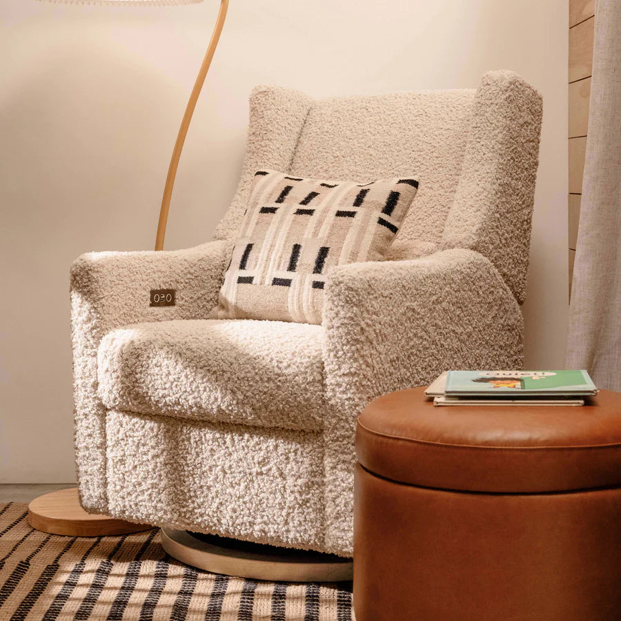 Babyletto Kiwi Glider Recliner with Electronic Control and USB - Almond Teddy Loop with Light Wood Base
