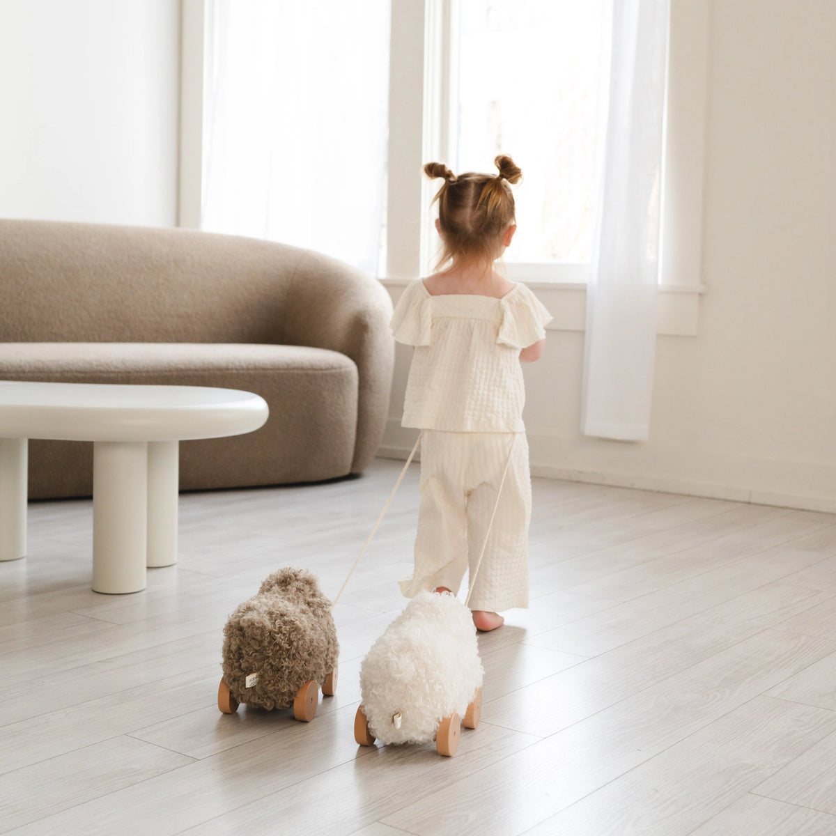 Little Lamb Kind Button Pull-Along Sheep - Taupe
