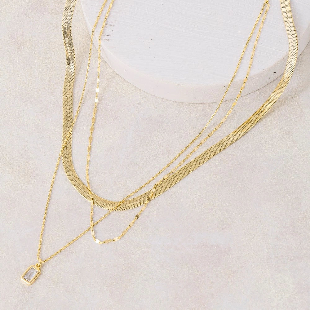 Fame Assorted Three Layered Cz Charm Chain Necklace