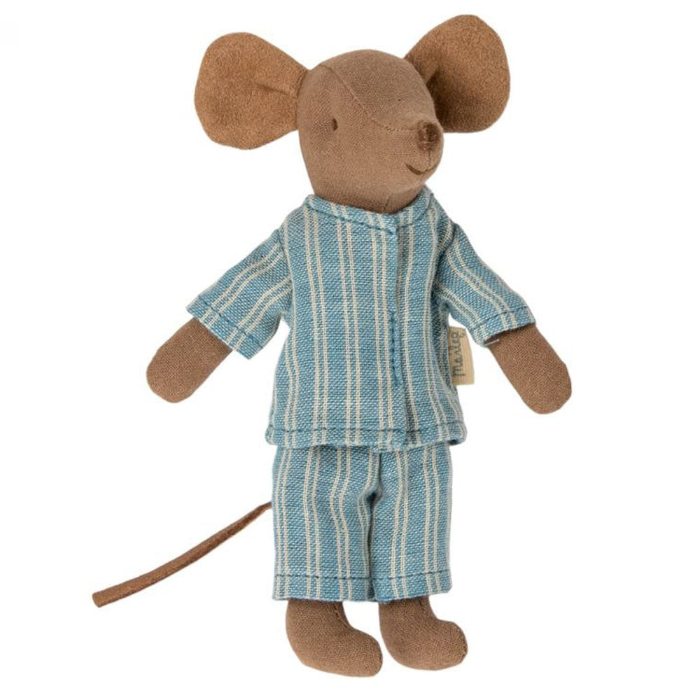 Maileg Big Brother Mouse in Matchbox - Blue Striped Pajama