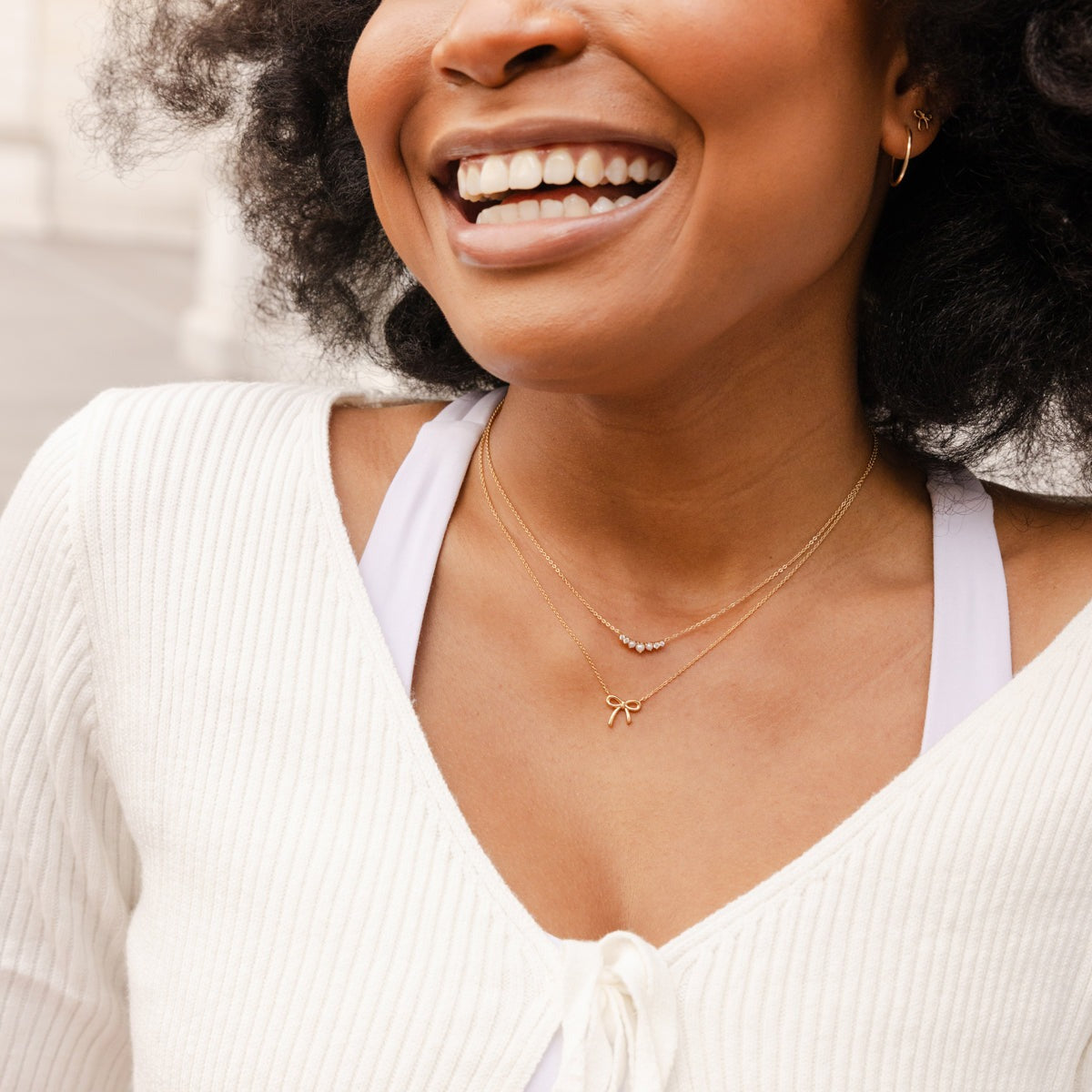 Woman wearing Made by Mary Bow Necklace