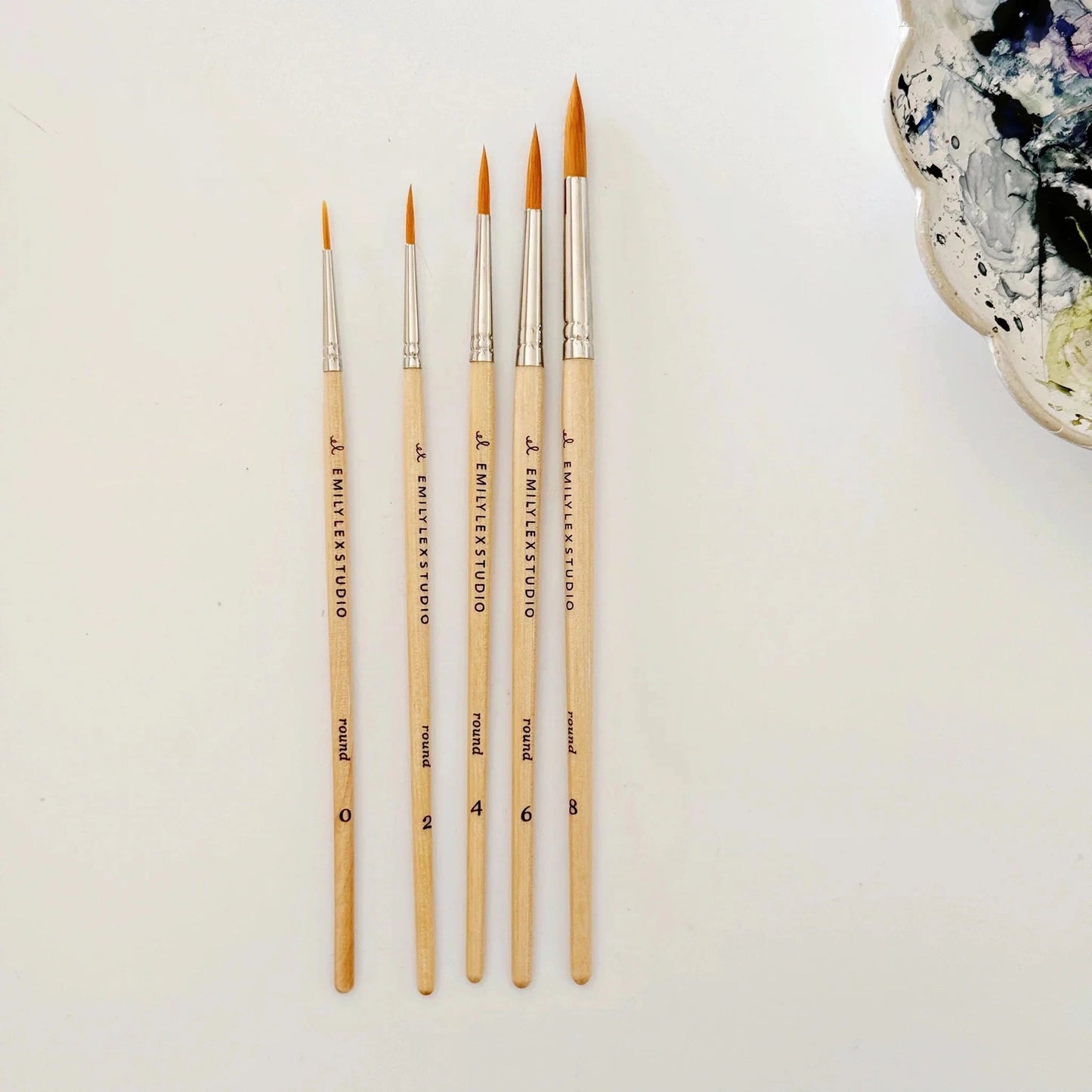 Emily Lex Studio Watercolor Paintbrush Set Of Five Wood Brushes