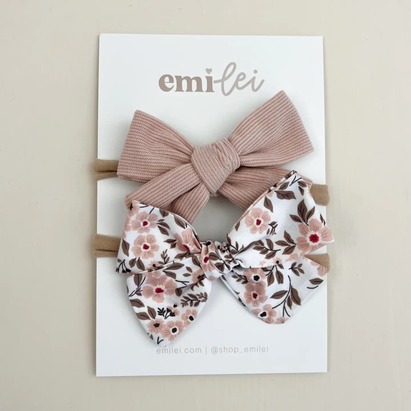 Emi Lei Nylon Stretchy Bow Headband Set - Blush Floral / Blush Cord