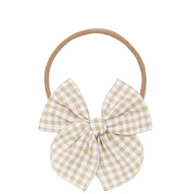 Lou Lou and Company Cloud Muslin Heirloom Bow Headband - Tan Gingham