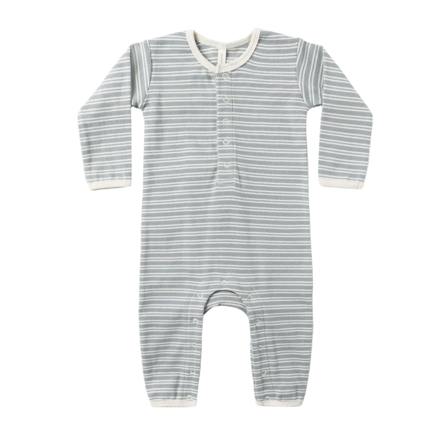 Quincy Mae Ribbed Baby Jumpsuit - Steel Blue Micro Stripe