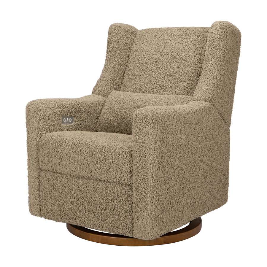 Babyletto Kiwi Glider Recliner with Electronic Control and USB - Almond Teddy Loop with Light Wood Base