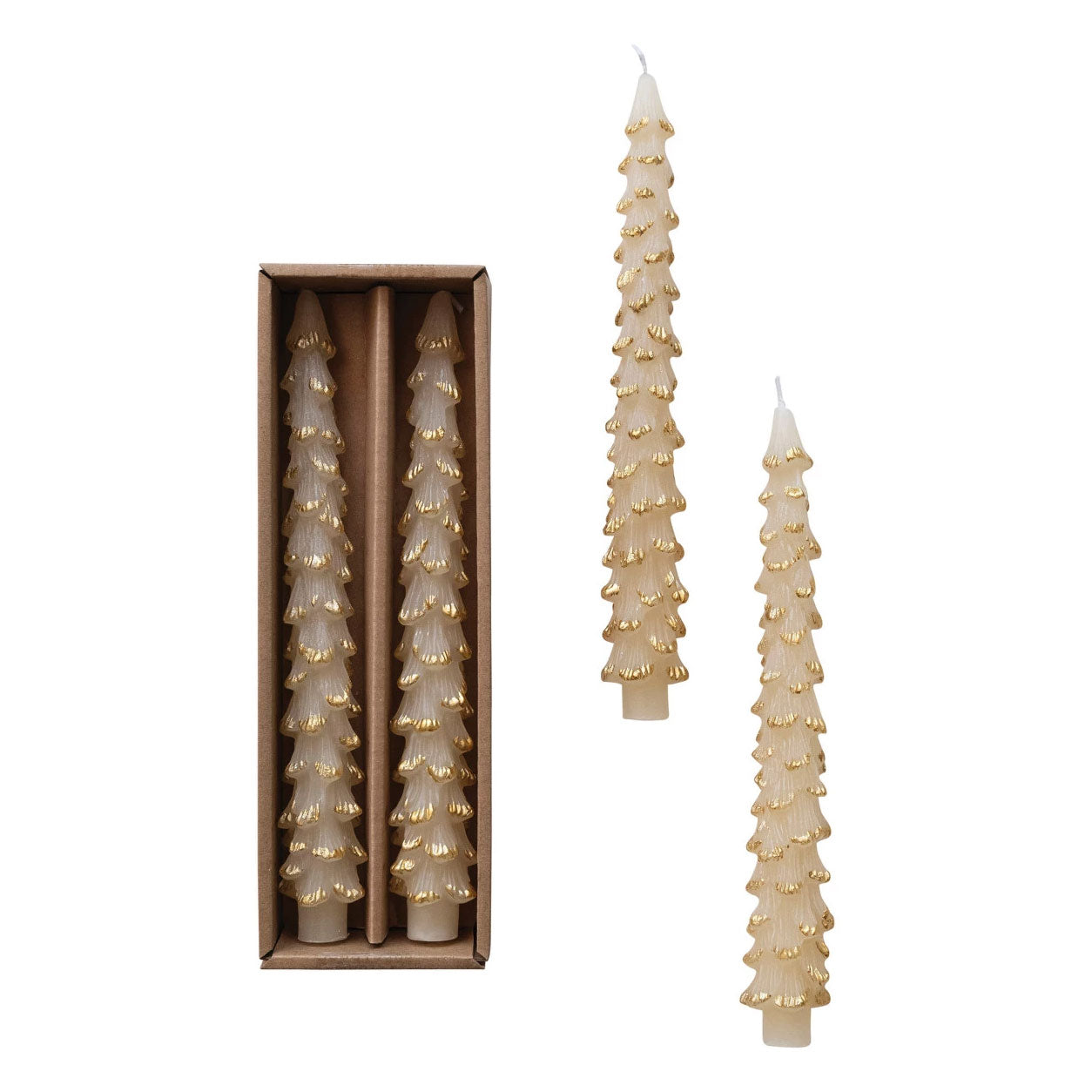 Creative Co-op Unscented Tree Shaped Taper Candles - Set of 2 - 10" - Eggnog Color