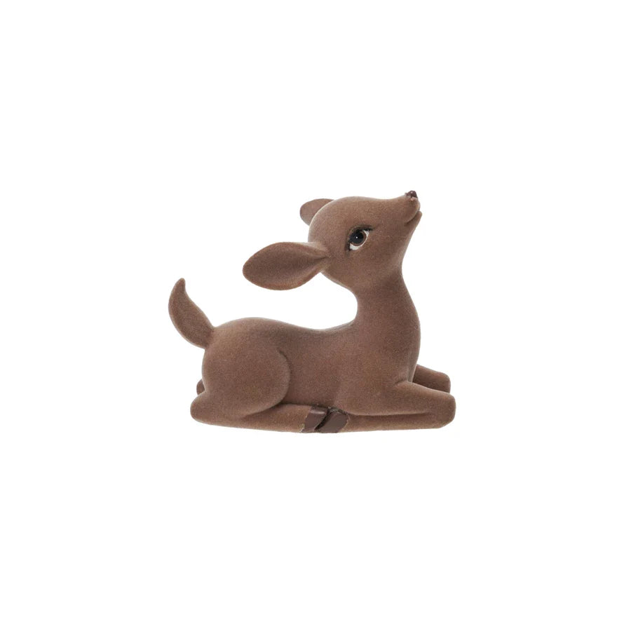 Creative Co-op Flocked Resin Fawn - Brown