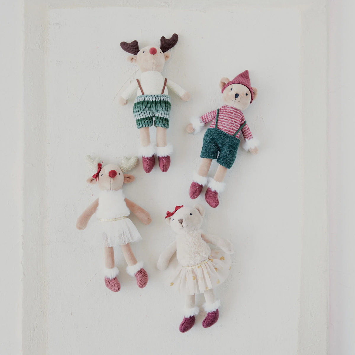 Creative Co-op Plush Reindeer & Bear in Clothes – 4 Styles – 1 Sent at Random