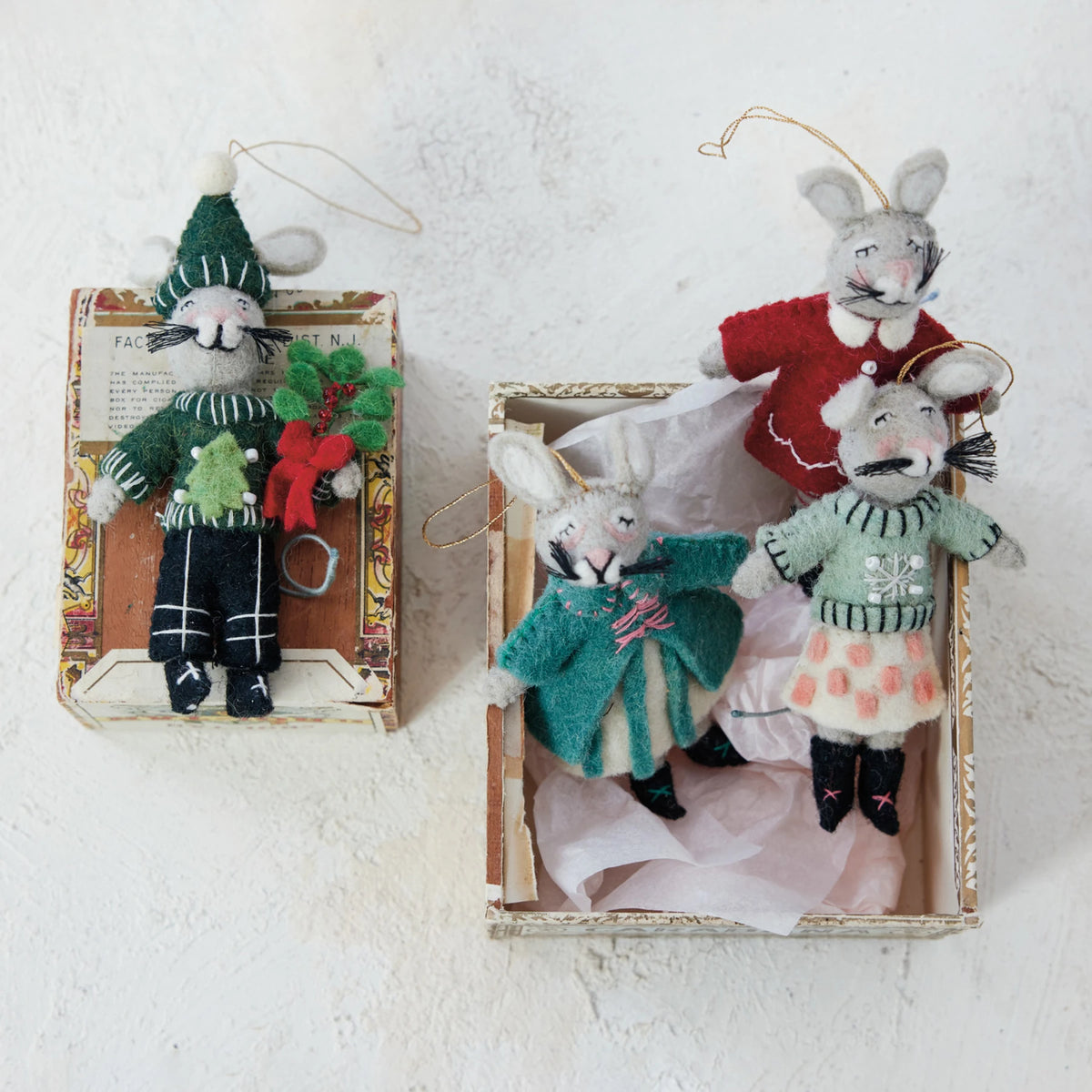 Creative Co-op Handmade Wool Felt Mouse in Winter Clothes Ornament – 4 Styles – 1 Sent at Random