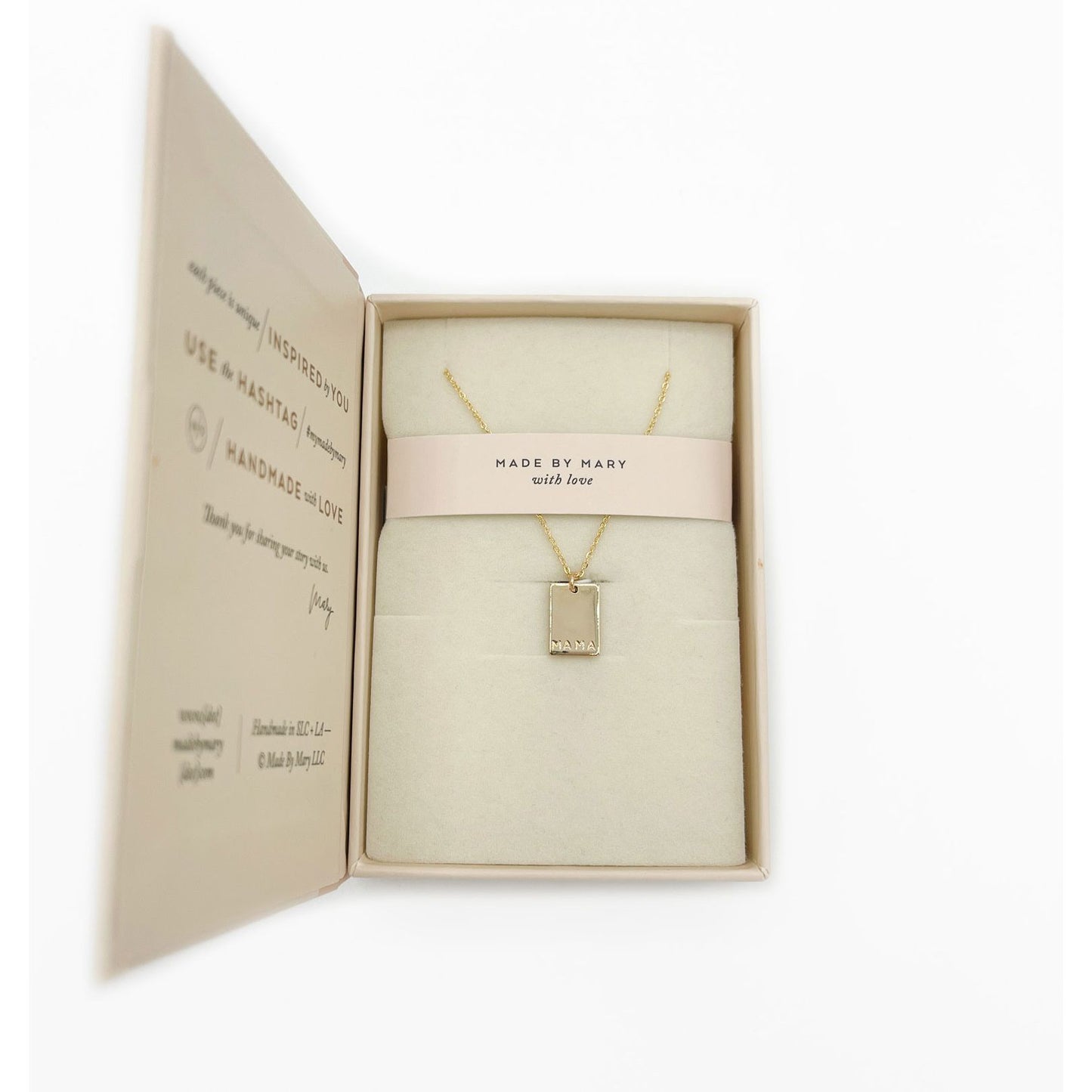 Made by Mary Gold Filled Mini Lennon Rectangle Necklace - "MAMA" on One Line