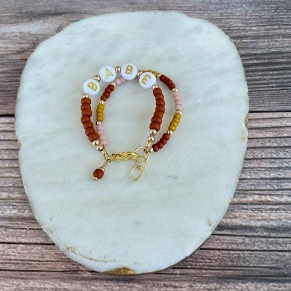 Quill and Goose 14K Gold Double Strand Bracelet- Terracotta BABE