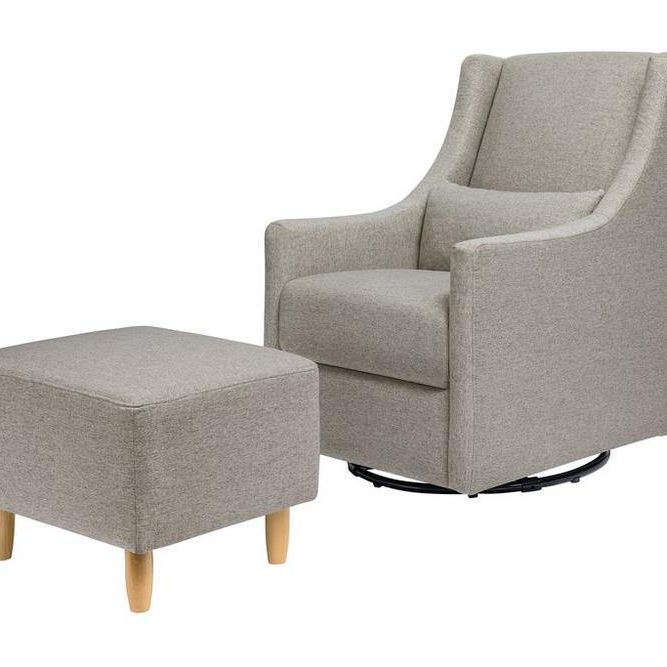 Babyletto Toco Swivel Glider and Ottoman - Performance Grey Eco-Weave with Natural Feet