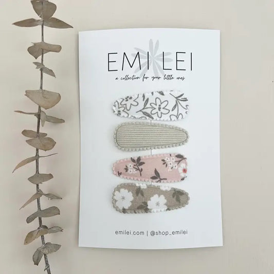 Emi Lei Fabric Hair Clip Snap Barrettes - Set of 4