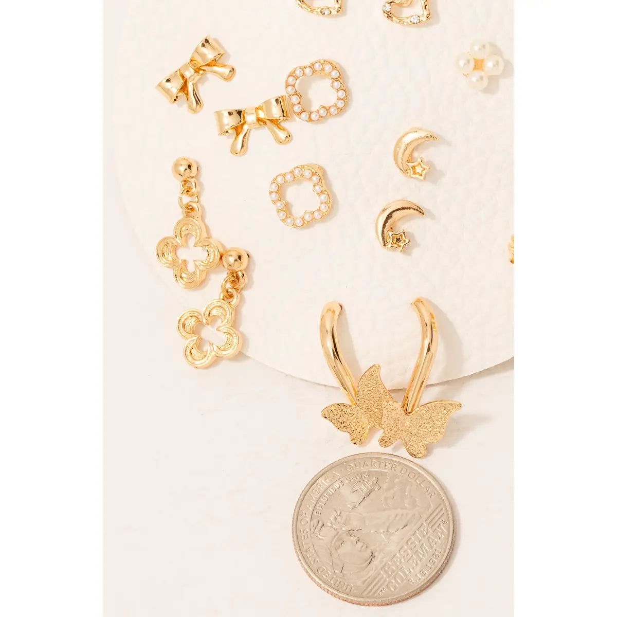 Fame Assorted Mini Bow Clover and Pearl Stud Earrings Set
