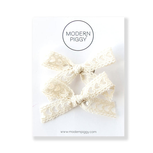 Modern Piggy Seasonal Pigtail Set Ribbon Bow - Alligator Clip - Romantic