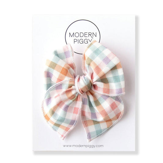 Modern Piggy Seasonal Petite Party Bow - Alligator Clip - Easter Gingham