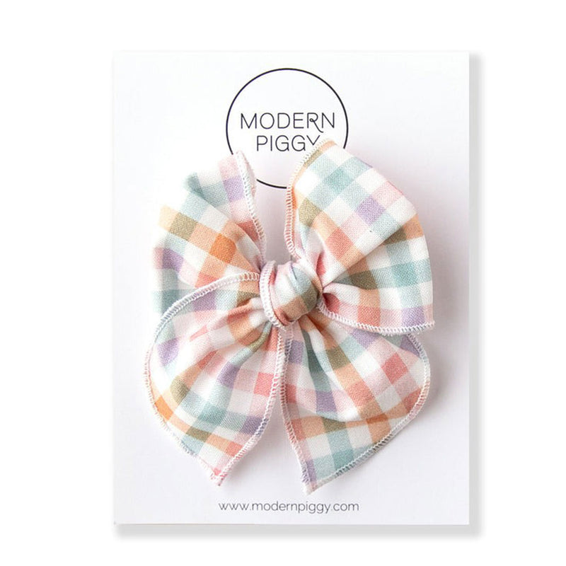 Modern Piggy Seasonal Petite Party Bow - Alligator Clip - Easter Gingham