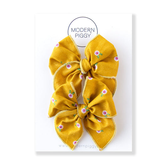 Modern Piggy Pigtail Set Petite Party Bow - Alligator Clip - Dandelion