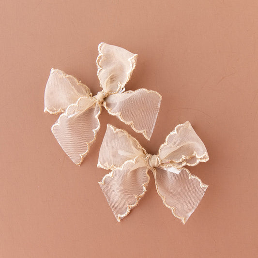 Modern Piggy Pigtail Set Ribbon Bow - Alligator Clip - Fawn