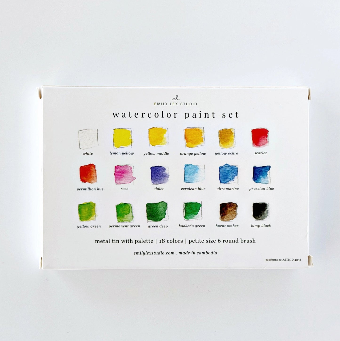 Emily Lex Studio Watercolor Paint Set 18 Colors with Brush