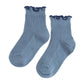 Little Stocking Co Ribbed Lettuce Trim Midi Socks - Denim/Navy