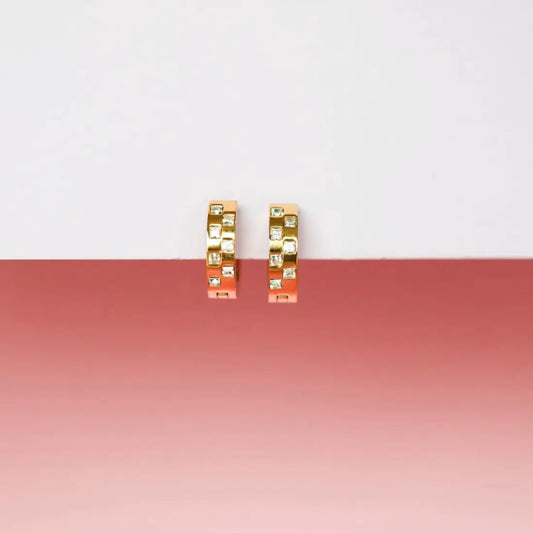 Pierced Co Diamond Checkered Huggies