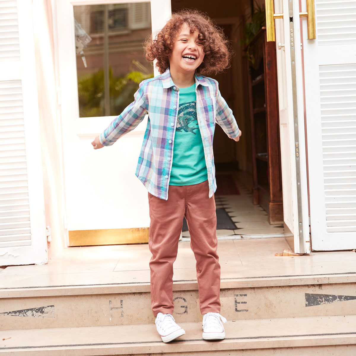 Boy wearing Tea Collection Timeless Stretch Twill Pants - Russet