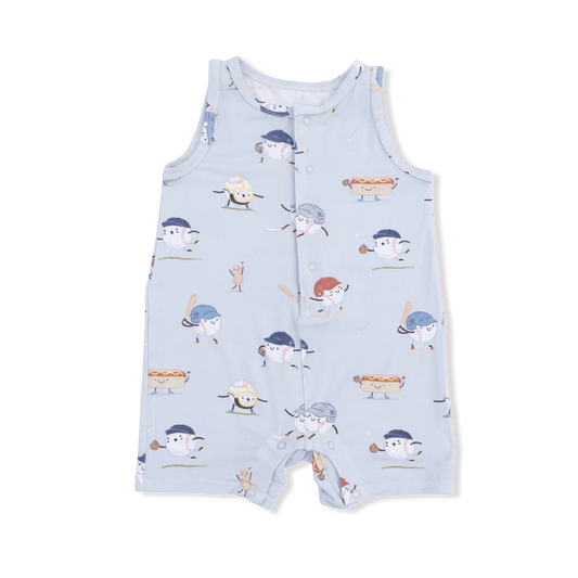 Angel Dear Sleeveless Shortie Romper - Baseballs Playing Baseball