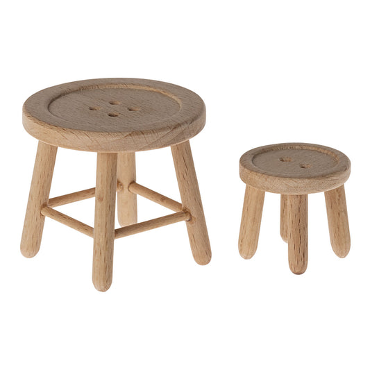 Maileg Mouse Table and Stool Set - Buttons - Natural
