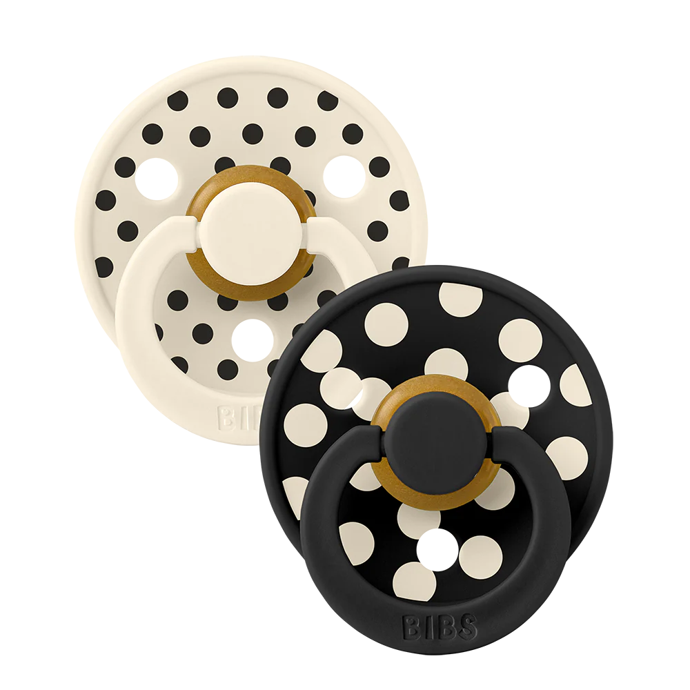 BIBS STUDIO Colour Pacifiers 2 Pack Polka - Ivory/Black