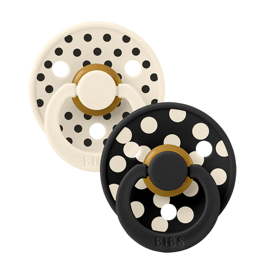 BIBS STUDIO Colour Pacifiers 2 Pack Polka - Ivory/Black