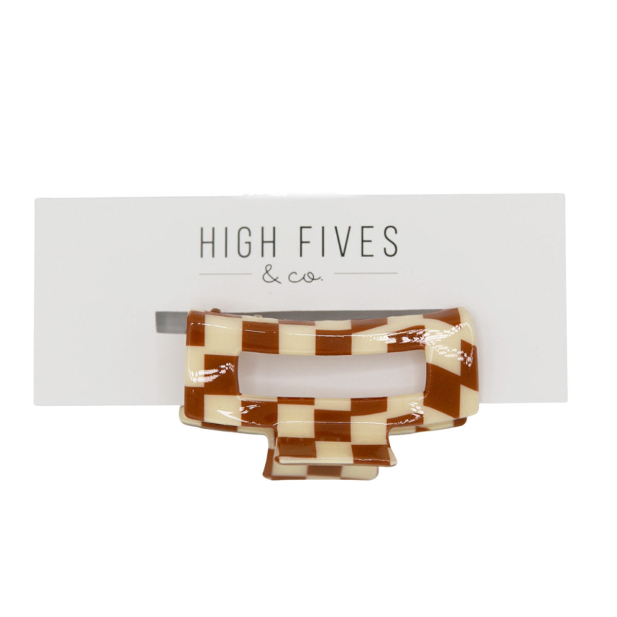 High Fives Women's Checkered Claw Clip  - Camel / Cream