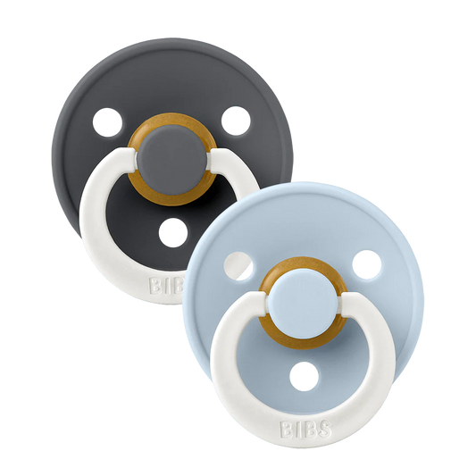 BIBS Colour GLOW 2-Pack Pacifier Set - Iron/Baby Blue