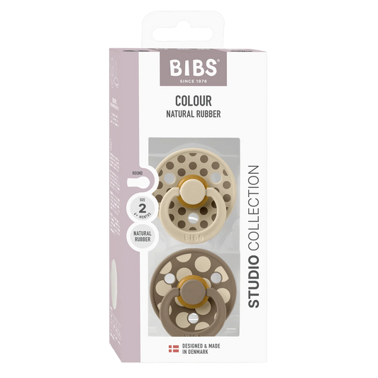 BIBS Pacifier Studio Colour 2 Pack Polka Mix Latex Vanilla/Dark Oak