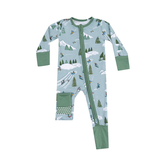 Angel Dear Bamboo 2 Way Zipper Romper - Winter Fun Skiers
