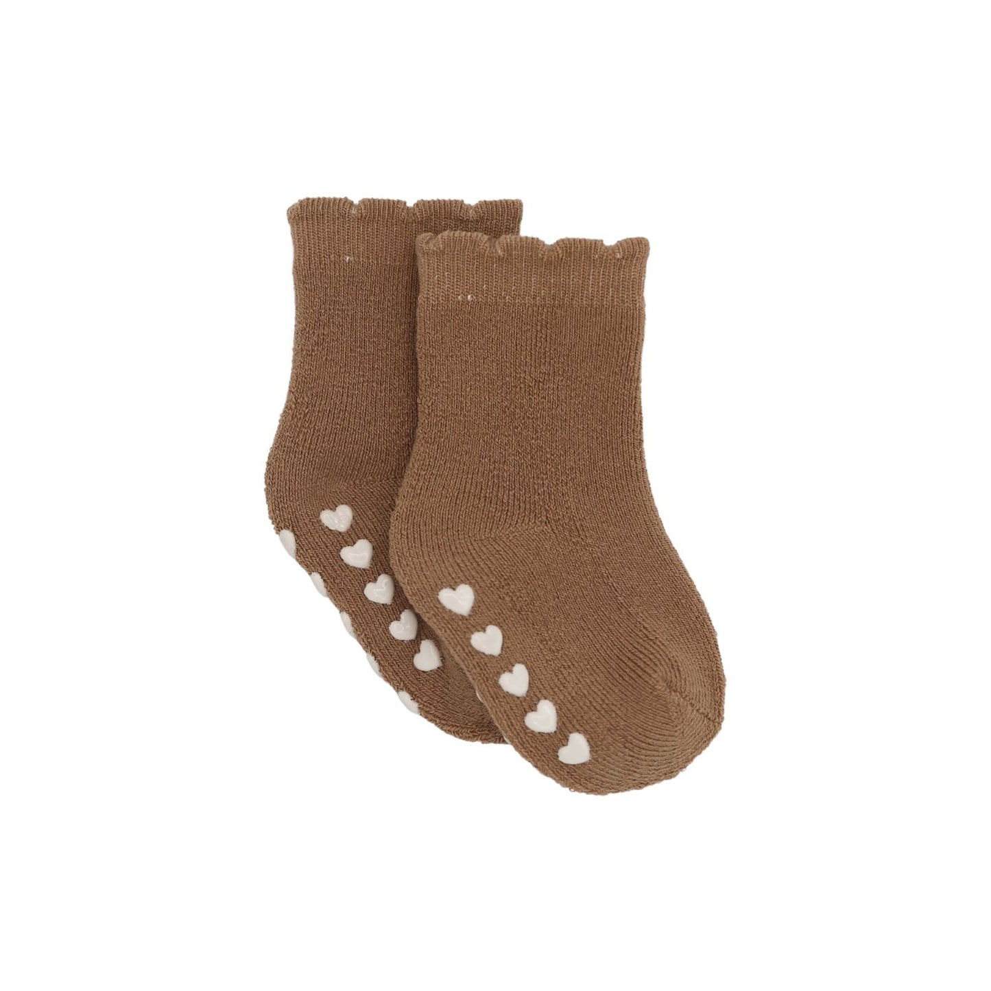 The Baby Cubby Scalloped Heart Grip Socks - Brown
