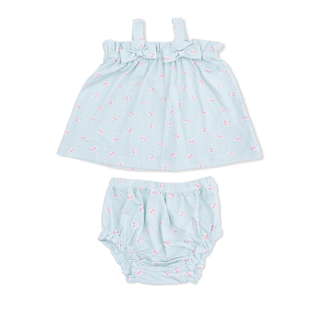 Angel Dear Top With Bows And Ruffle Leg Bloomer - Tiny Cherry Stripe