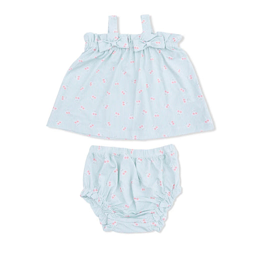 Angel Dear Top With Bows And Ruffle Leg Bloomer - Tiny Cherry Stripe