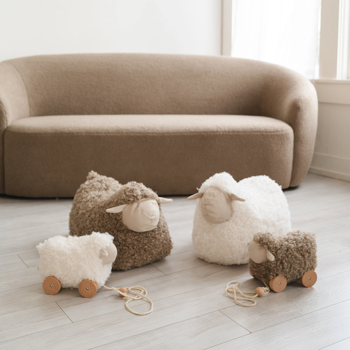 Little Lamb Kind Button Pull-Along Sheep - Taupe