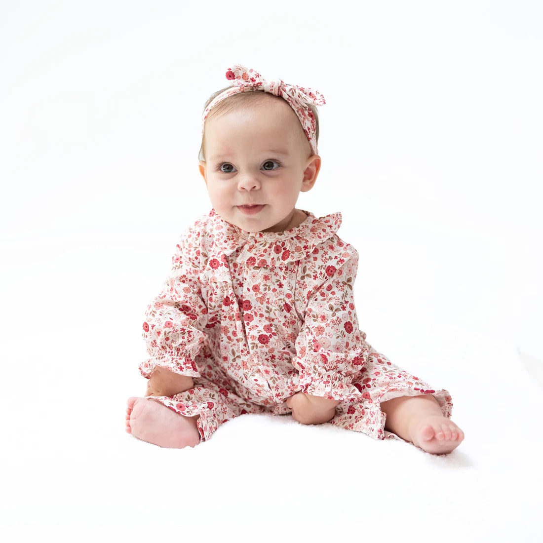 Angel Dear Serene Floral - Long Sleeve Ruffle Collar Romper