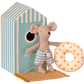 Maileg Beach Little Brother in Cabin de Plage - Blue Stripe