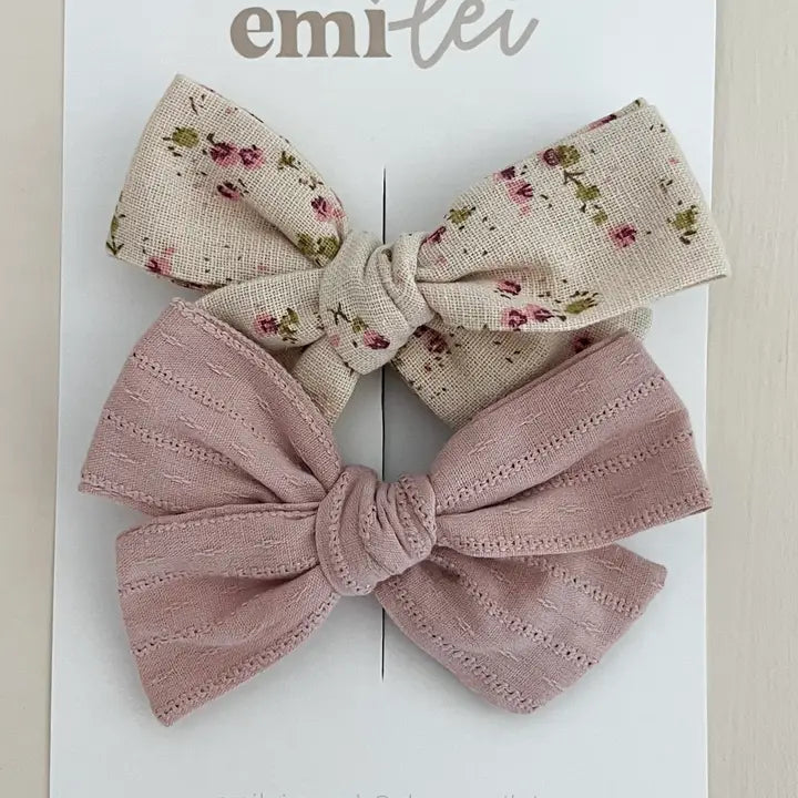 Emi Lei Alligator Clip Bow Set - Mauve/ Natural Floral