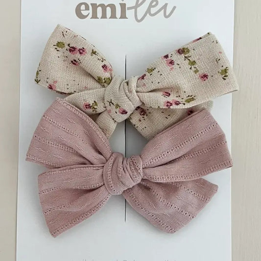Emi Lei Alligator Clip Bow Set - Mauve/ Natural Floral