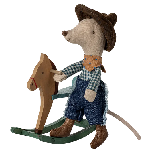 Maileg Cowboy Mouse On Rocking Horse - Little Brother